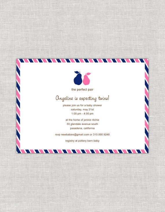 The Perfect Pair Boy Girl Twins Baby Shower Invitation in Navy & Fuchsia Il_570xn