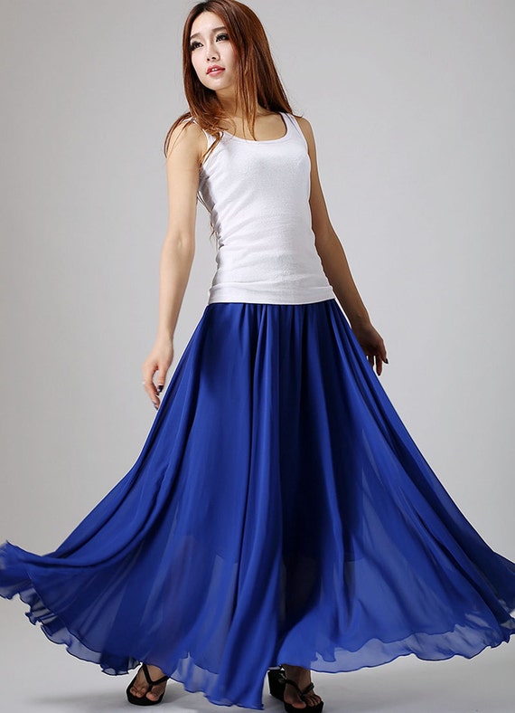 Chiffon Skirt Royal Blue Skirt Woman Maxi Skirt Long 1920