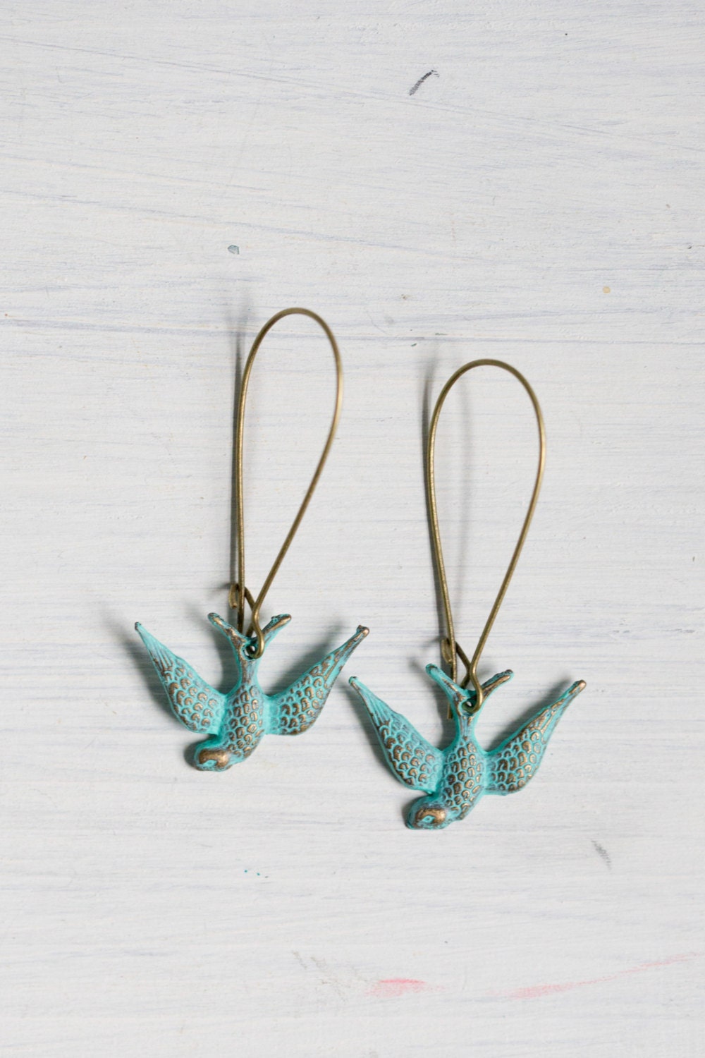 Soar Bird Earrings Hand Painted Dangle Charm by gleefulpeacock