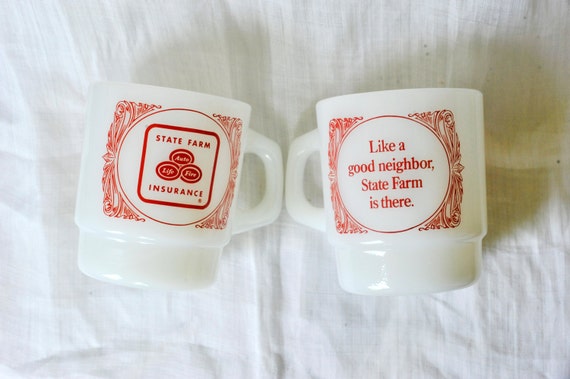 State Farm Insurance Mugs / Federal Glass / White Glass / Mug / Two ...