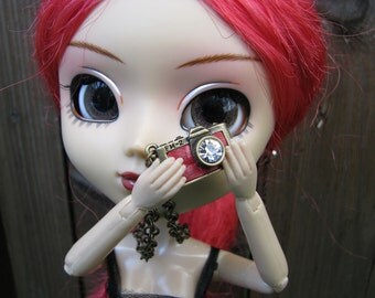 Dark Red Camera Doll Necklace for Blythe, Pullip, Dal, Monster High, BJD etc.
