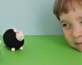 Tiny black wool sheep  white head - 1 pcs, waldorf toys. stufed toys. farm animal toys for playscape