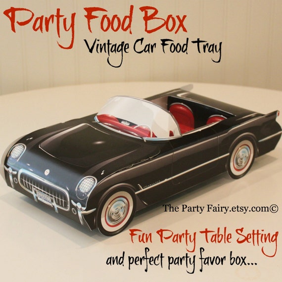 Car Food Box-6 Black Car Food Boxes-Cute PartY Food Tray-Race