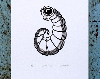 Larva 'specimen' (noir) - Limited edition one-colour screenprint