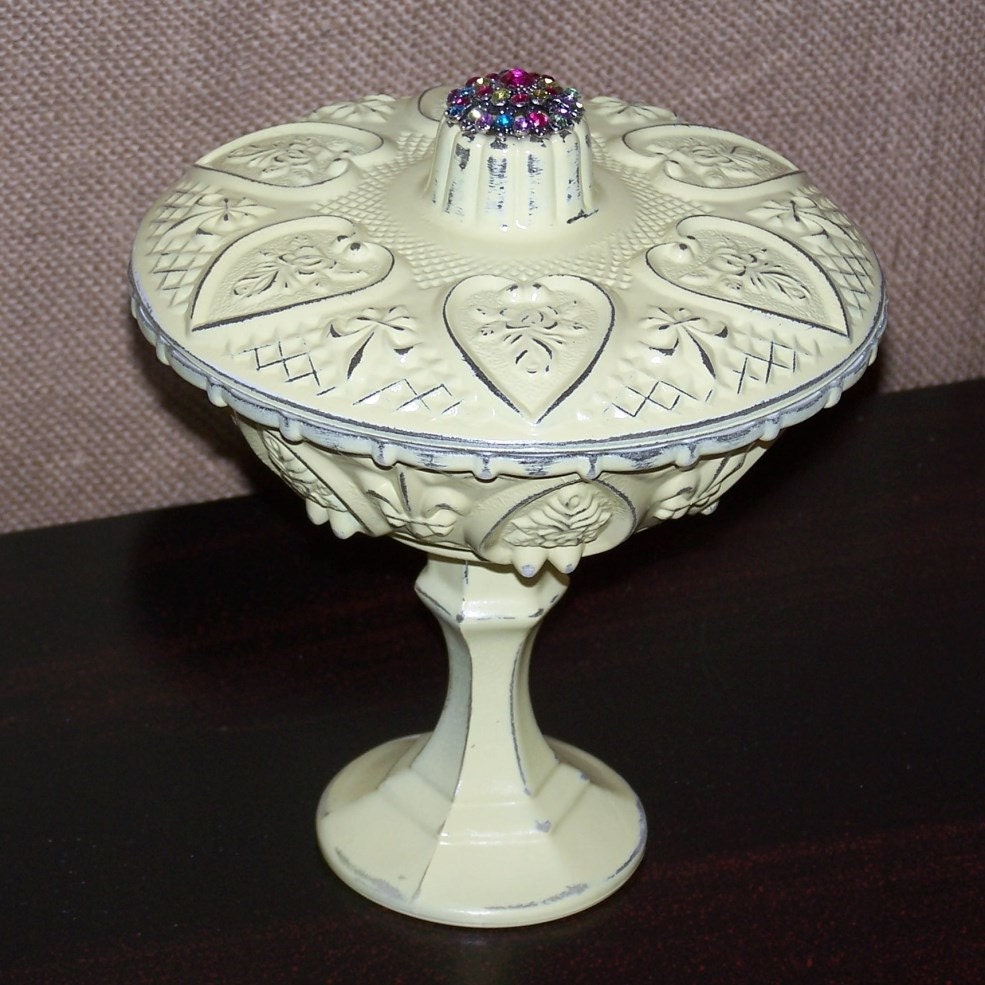 Yellow Shabby Chic Candy Dish Yellow Trinket Dish Shabby