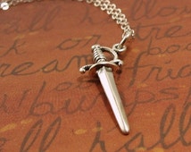 Sword Necklace, Sterling Silver Sword Dagger Charm on a Silver Cable Chain
