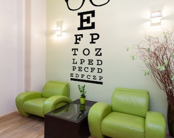 Glasses Decal, Eye Chart Decal, Wall Decal Letters, Eye Doctor Gift, Optometry Art, Dorm Decor, Hipster Wall Art, Eyewear Specs Frames
