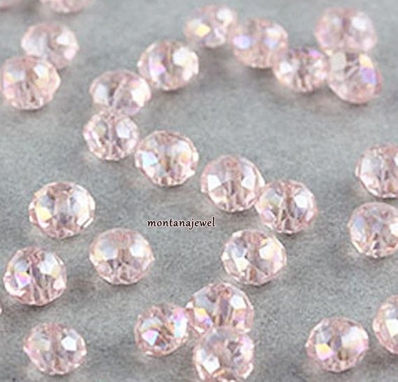 50 Pink AB Rondelle Beads Light Pink Glass Beads 4mm