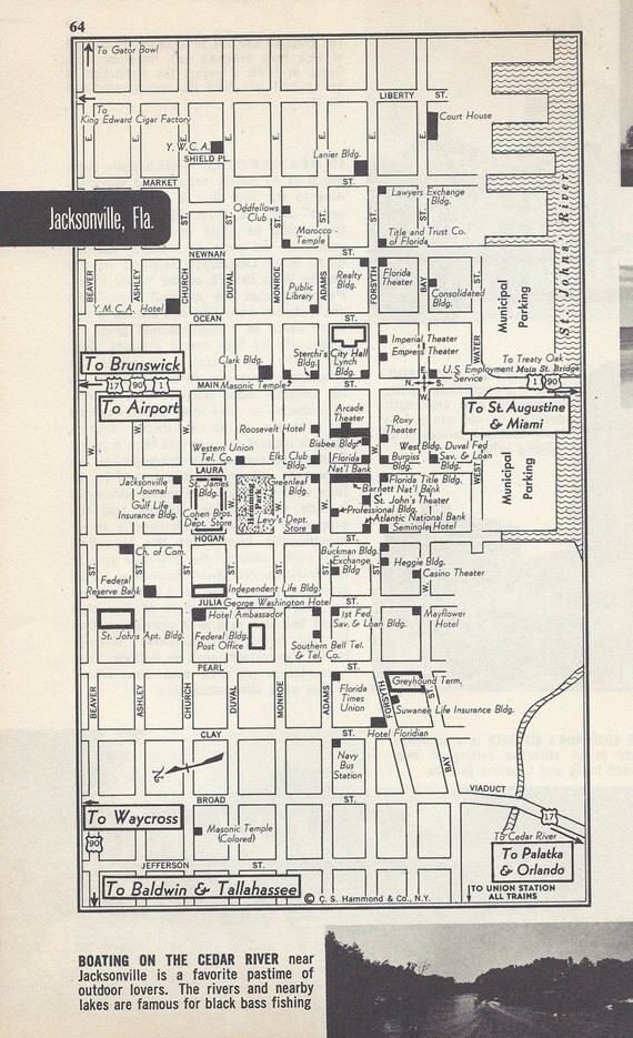 Items similar to Jacksonville Florida Map, City Map, Street Map, 1950s ...