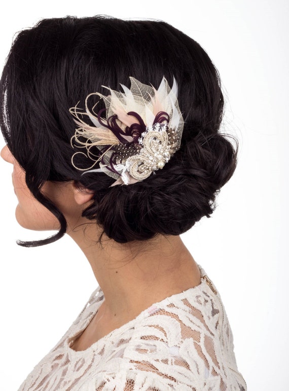 Natural Wedding fascinator bridal hair headpiece by LeFlowers