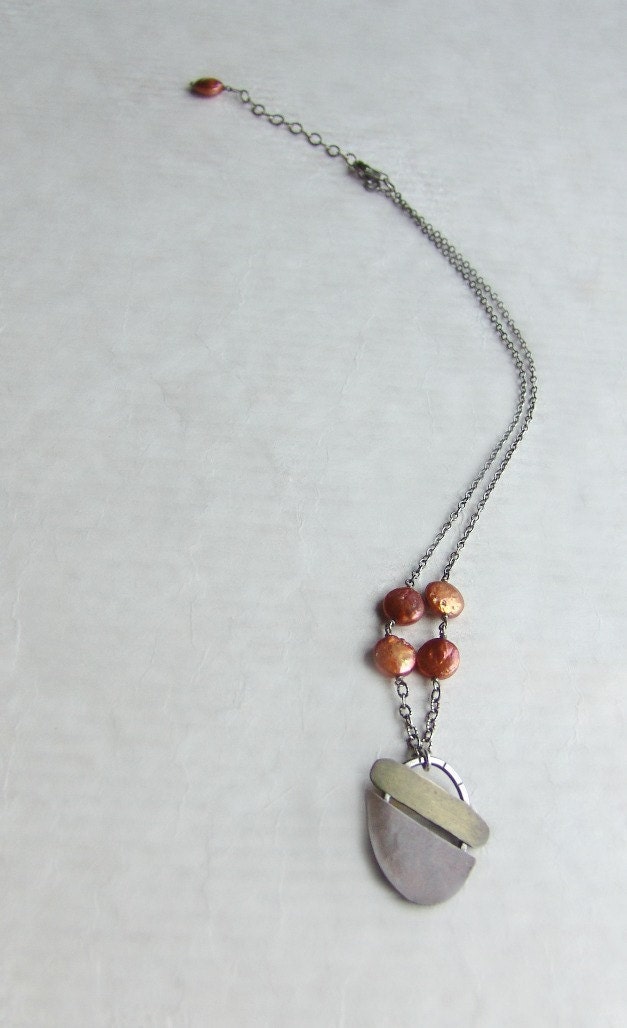 Copper, Brass, Freshwater Pearl Necklace. All Sterling Silver