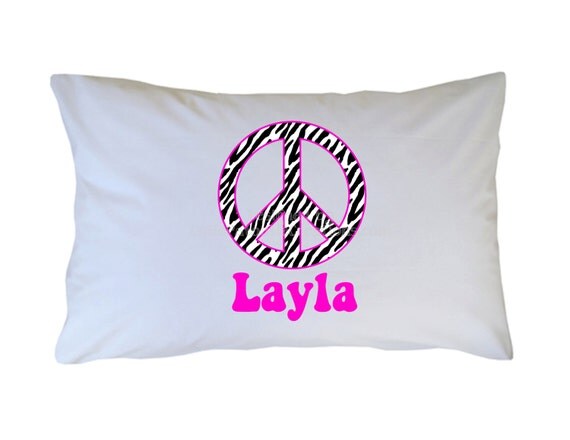 Zebra Print Peace Sign Personalized Pillow Case ANY ACCENT COLOR Available Il_570xn