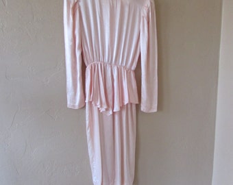 blush peplum and cut out back detail vintage 80s pretty in pink dress - medium M