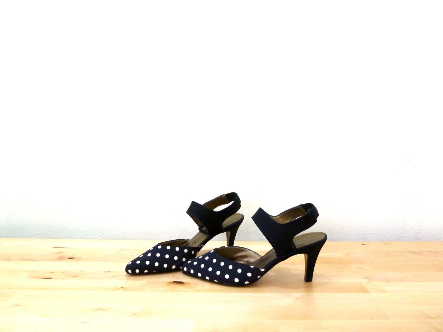 black and white polka dot high heels