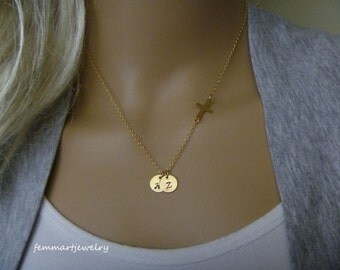 Sideways Cross Necklace - Gold - Initial Necklace - Personalized Necklace - Faith - Christian Gift mom, sister, friend, wife, mommy