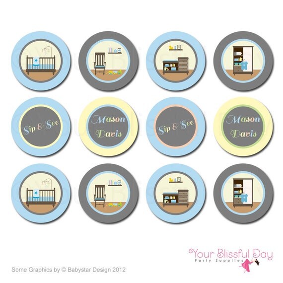 PRINTABLE Personalized Sip & See Baby Boy Party Circles #210 Il_570xn