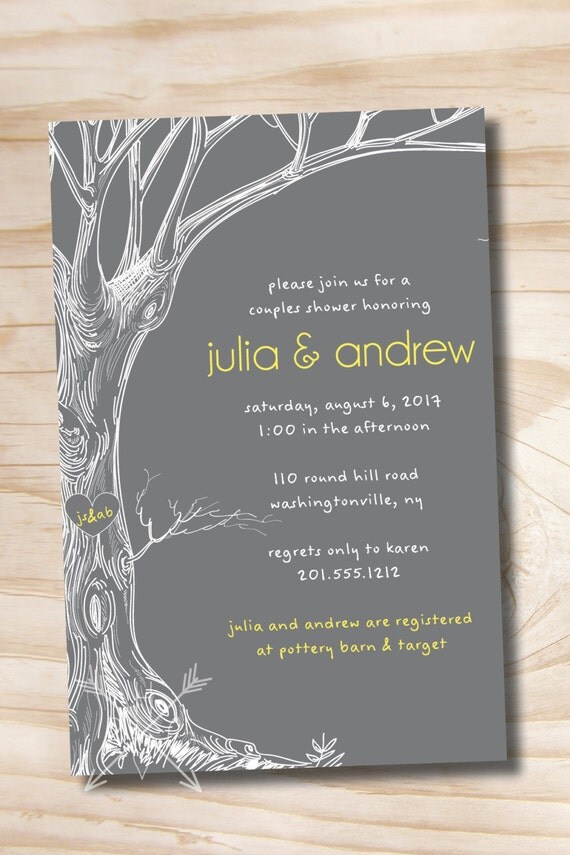 VINTAGE TREE Modern Initials Couples Shower Bridal Shower Invitation - Printable digital file or printed invitations Il_570xn