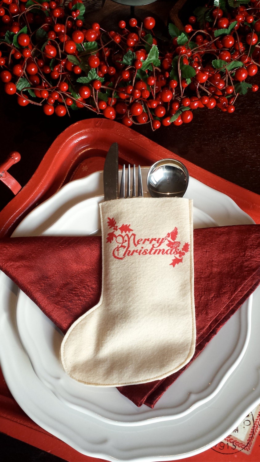 Holiday Silverware holders christmas silverware stockings