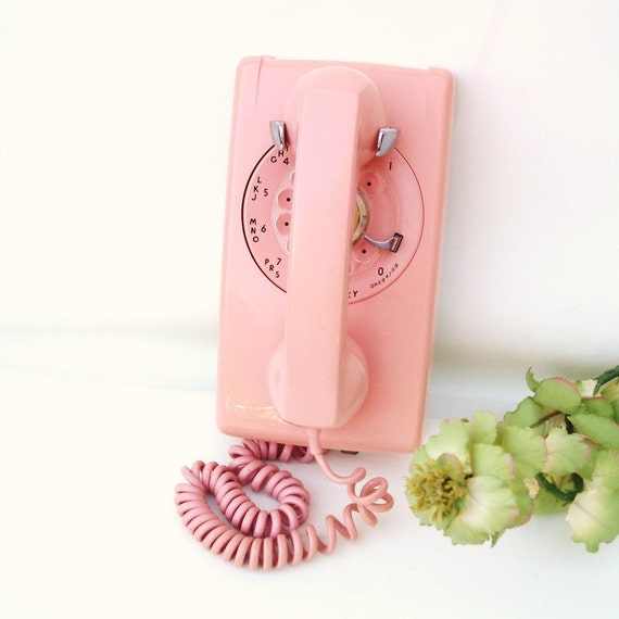 Vintage Rotary Telephone Pink Wall Mount Phone 1960s Telephone