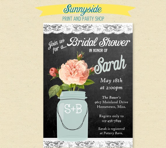 Chalkboard Bridal Shower Invitation - Mason Jar Flower - Printable Shower Invitation Il_570xn