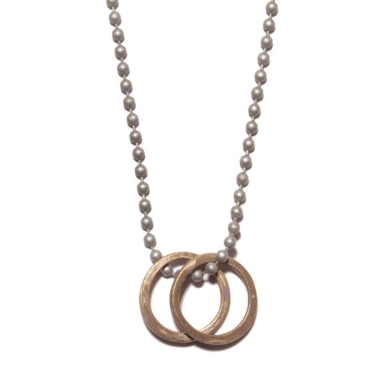 Jewelry for men Two brass rings necklace steel ball chain necklace