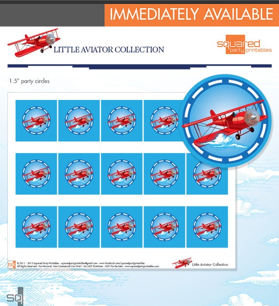 LIttle Aviator Printable Birthday 1.5" Party Circles - Red and Blue - DIY Print - Airplane Party Cupcake Toppers- Instant Download Il_570xn
