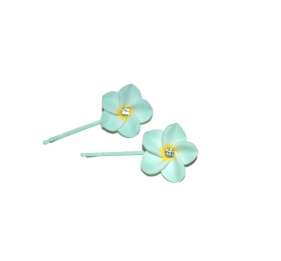 Items similar to Mint Green Adorable Flower Hairpins with tiny ...