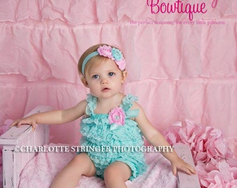 Cake Smash Outfit - Baby Girl 1st Birthday Outfit - Aqua & Pink Petti Romper - Baby Girl Rompers -Cotton Candy Birthday - 1st Birthday Photo