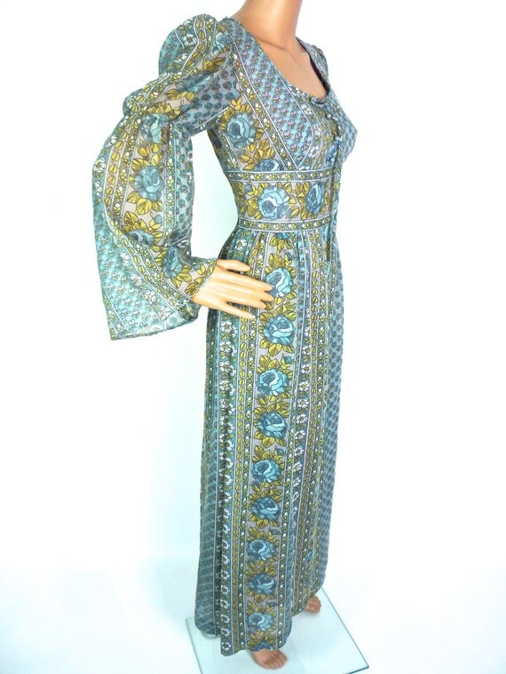 Lovely 60s Dolly Rockers Maxi Dress in Blue Rose by HuzzarHuzzar