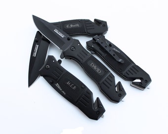Set of 14 PERSONALIZED Knives Groomsmen Gifts Black Rescue Knife Hunting Knife Pocket Knife Groomsman Gifts Gifts for Men Best Man