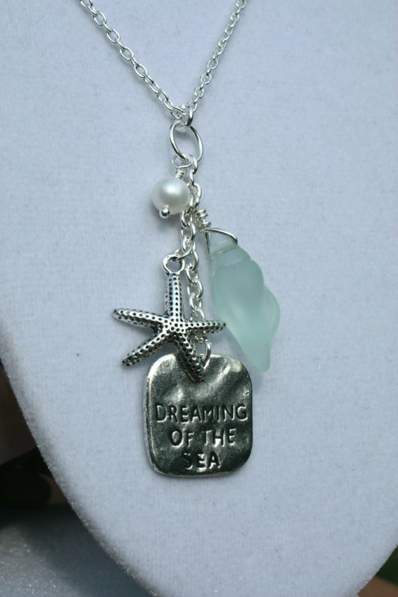 Dreaming of the Sea Recycled Glass Conch Shell Charm Necklace
