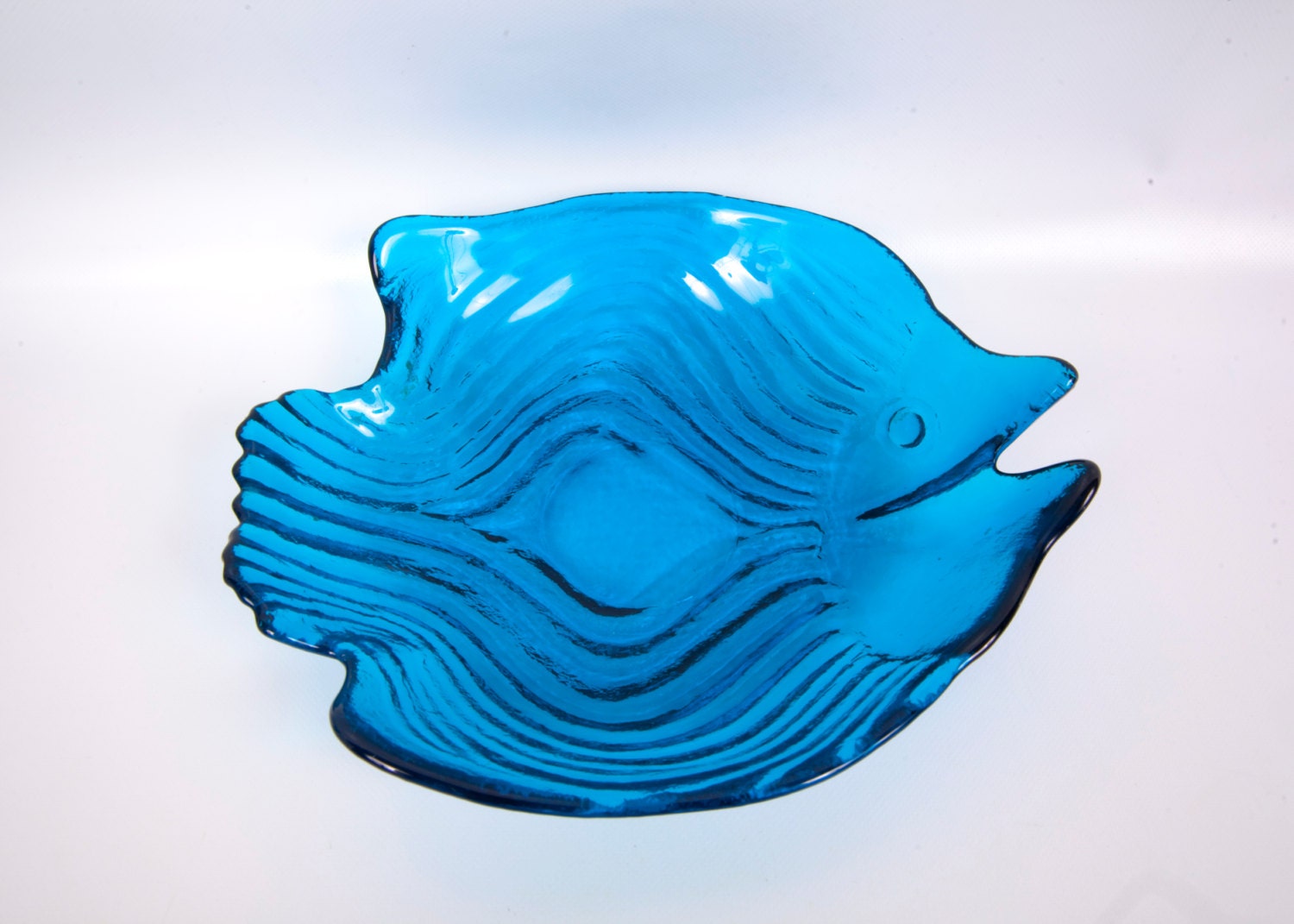 Vintage Blue Glass Fish Shaped Bowl Art Glass by LeVintageGalleria