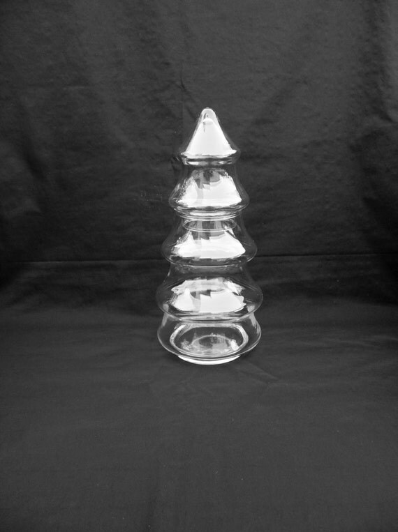 Libbey Glass Christmas Tree Shaped Jar Clear Glass Two Part