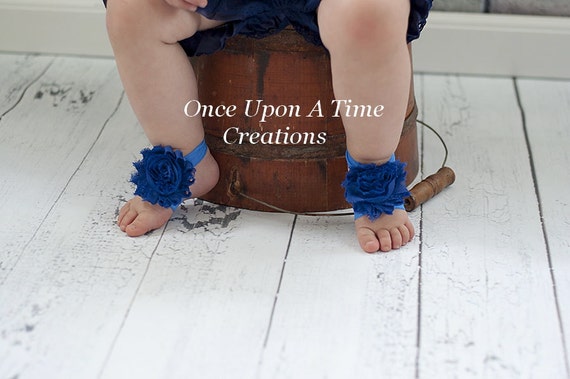 Royal Blue Shabby Flower Barefoot Sandals - Great For All Ages ...