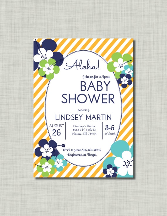 Luau Baby Shower Invitation Hawaiian navy orange green