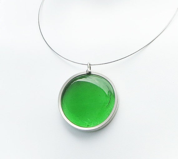 Green Pendant Melted glass marble necklace glass jewelry