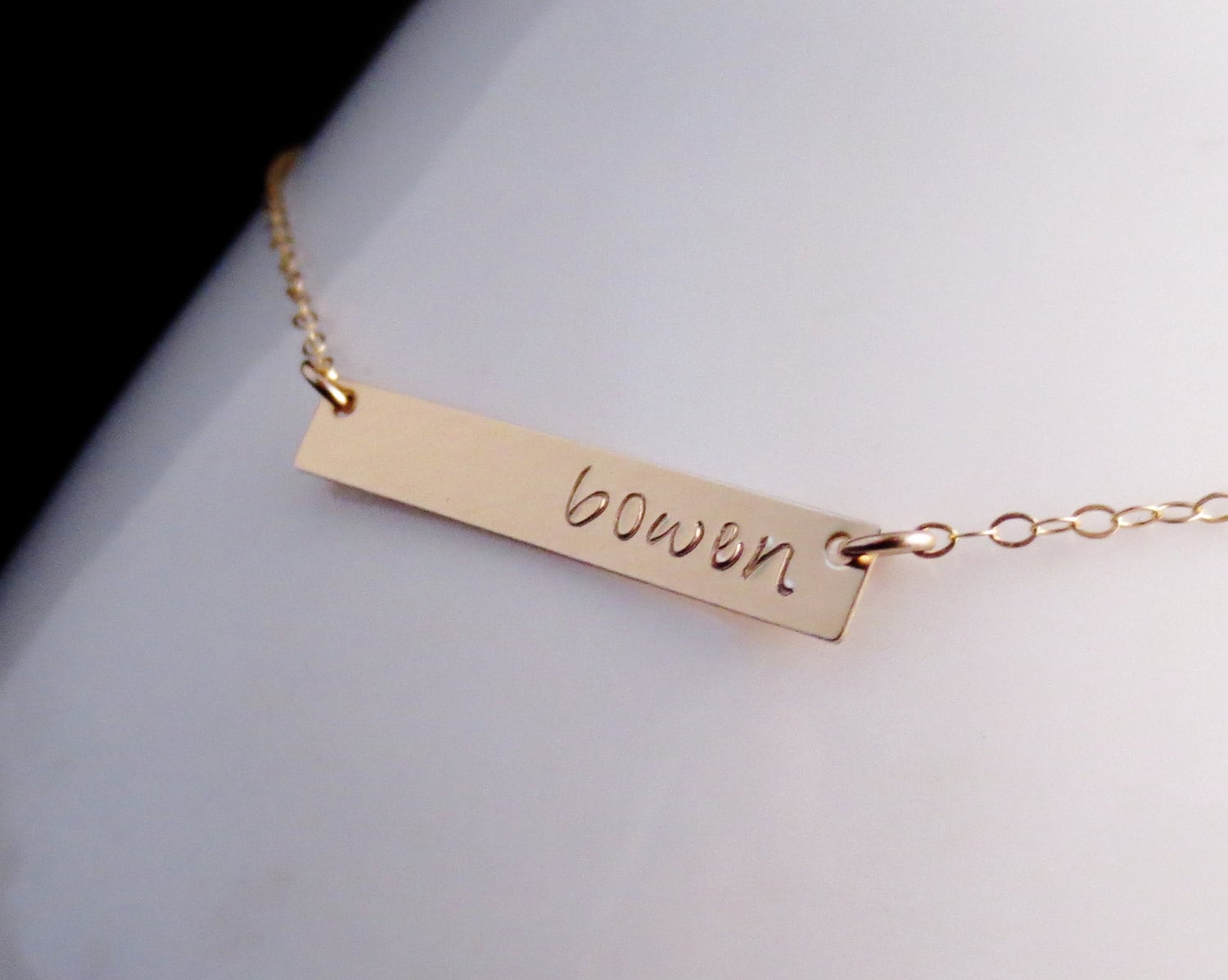 Personalized Gold Bar Name Necklace Handstamped Name