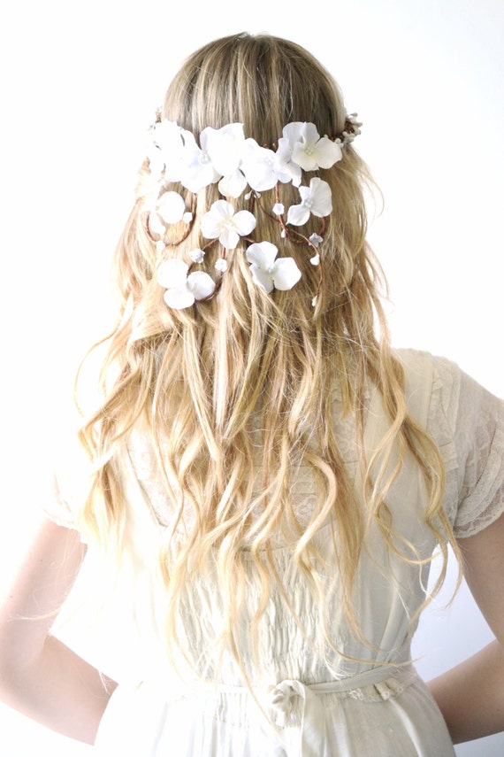White wedding hair accessory Cascade Bridal crown flower