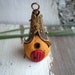 Gnome Birdhouse- polymer clay house bead. mustard yellow charm. Saki bronze roof. rustic cottage house. birdhouse bead. Jettabugjewelry