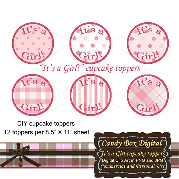 Baby Elephant Cupcake Topper Baby Girl Cupcake by CandyBoxDigital