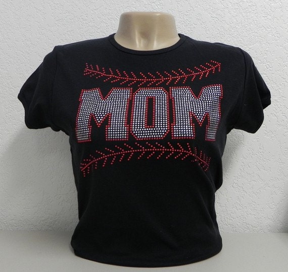 Items similar to Baseball Mom with Stitching Rhinestone T Shirt on Etsy