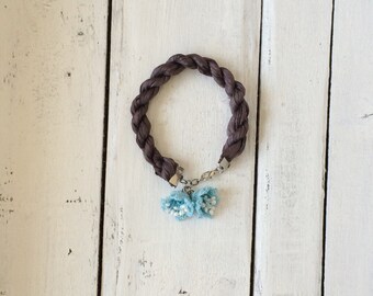 Silk Rope Bracelet, Gray Boho Bracelet, Beaded Bracelet, Crochet Jewelry, Textile Jewelry, Blue Charm Bracelet, Women's Gift