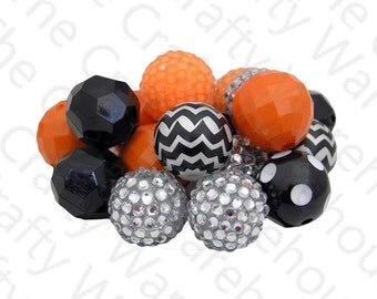 Halloween Chunky Bead Set, 18 Pieces, Chunky Bead Kit, 20mm, Gumball Beads, DIY Chunky Necklace, Halloween Bead Set,