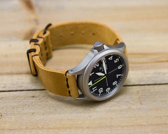 Leather Watch Strap // Horween Leather Natural Essex // PVD Hardware Metal Slides