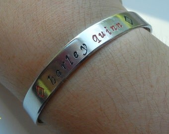 Harley Quinn Hand Stamped Bracelet - Batman Joker DC Comics Harley Quinn Jewelry Harleen Quinzel Villain Bracelet Suicide Squad Bracelet