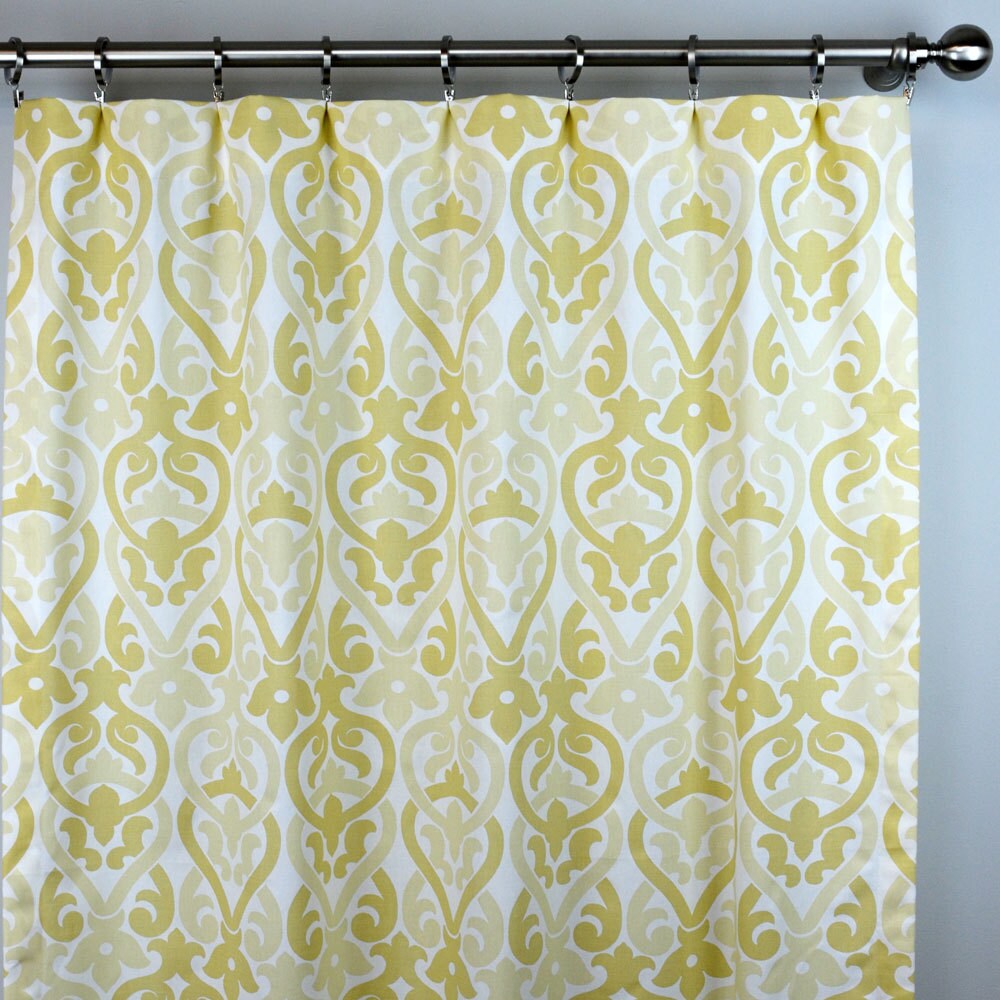 Pale Yellow White Floral Damask Alex Curtains Rod Pocket