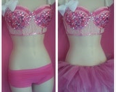 34B Pink Bejeweled Rave Outfit - Bustier and Tutu