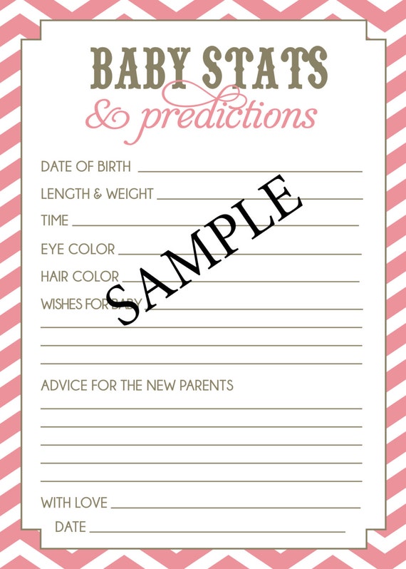 INSTANT DOWNLOAD BABY stats and predictions baby shower game
