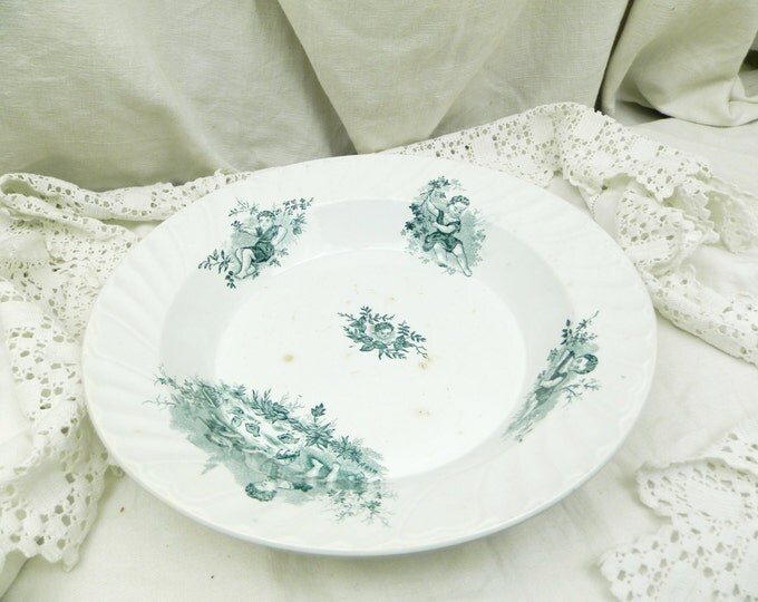 Large Antique French China Serving Bowl with a Cherub Motif / French Country Style Decor / Chateau Chic/ Shabby Chic/ Ceramic/ Angels/ Home Large Antique French China Serving Bowl with a Cherub Motif / French Country Style Decor / Chateau Chic/ Shabby Chic/ Ceramic/ Angels/ Home