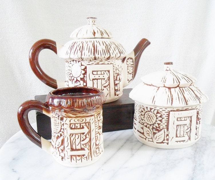 Vintage Rustic Cottage Tea Set. Set of 3
